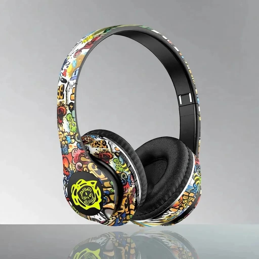Langattomat Bluetooth-kuulokkeet, graffiti-muotoilu, taitettavat