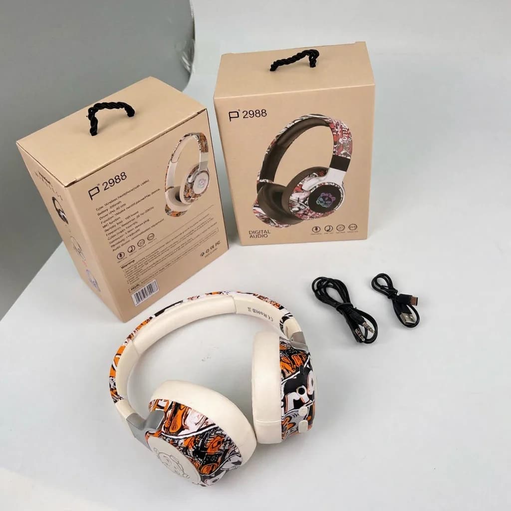 Graffiti-korvanapaiset Bluetooth-kuulokkeet RGB-valoilla ja mikrofonilla