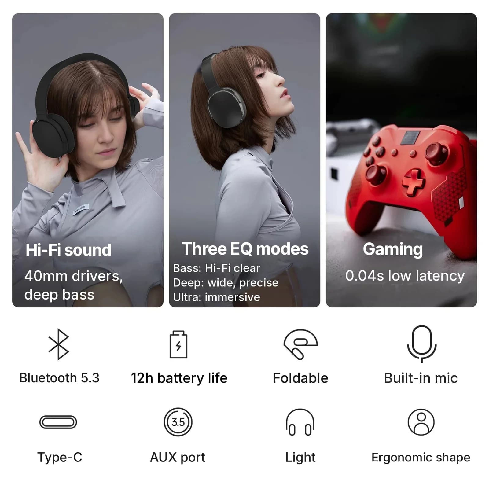 Langattomat Bluetooth-kuulokkeet kolmella EQ-tilalla ja mikrofonilla