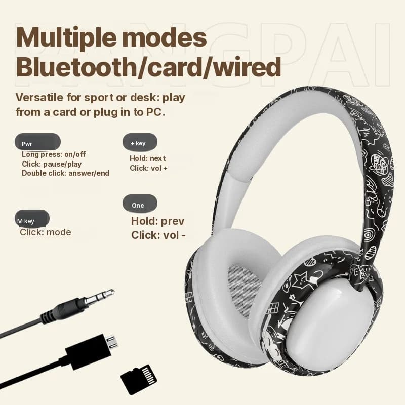 Bluetooth-over-ear-kuulokkeet syvällä bassolla ja langattomalla yhteydellä
