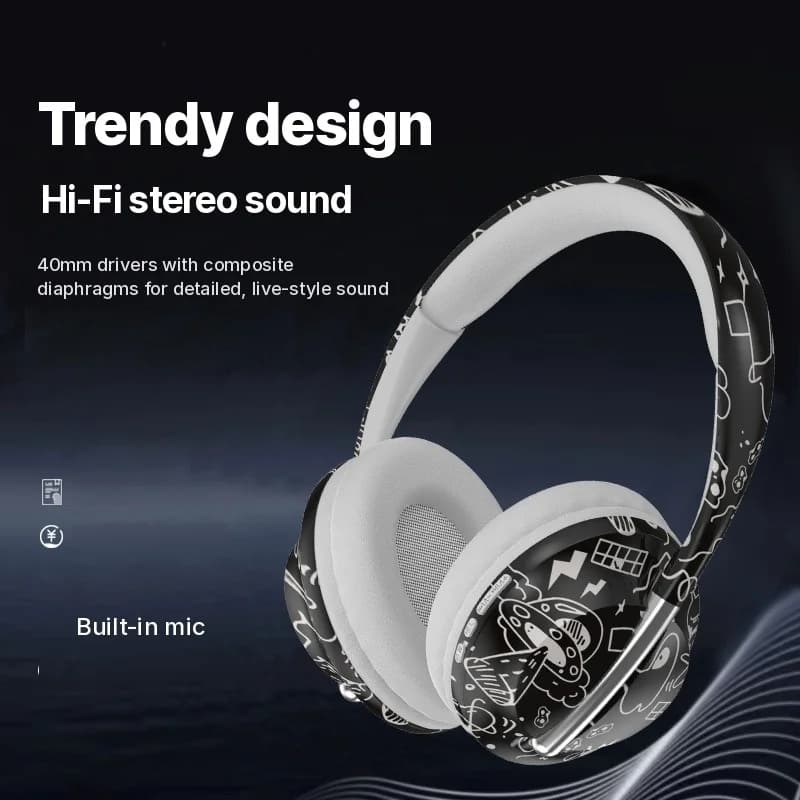 Korvanpäälliset Bluetooth-kuulokkeet, TF-korttipaikka ja langaton yhteys
