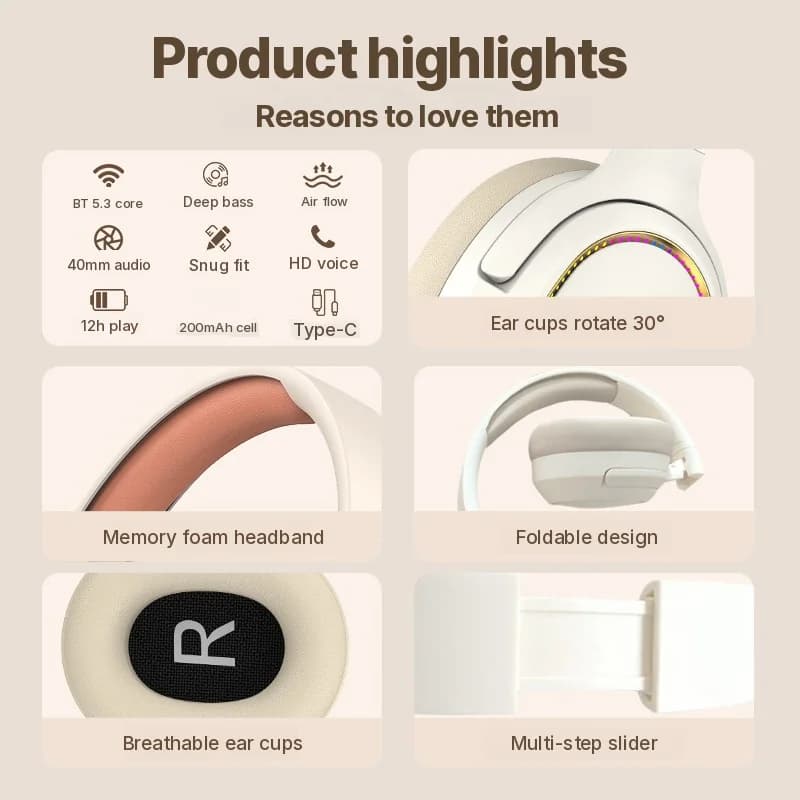 RGB-pelikuulokkeet langaton Bluetooth stereoheadset