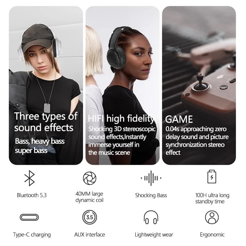 Langattomat Bluetooth-kuulokkeet FM-radiolla ja melunvaimennuksella
