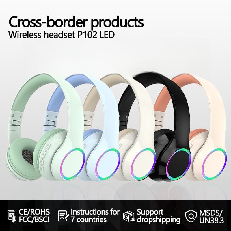 LED Light-Up Wireless Bluetooth Headphones Over-Ear with Mic